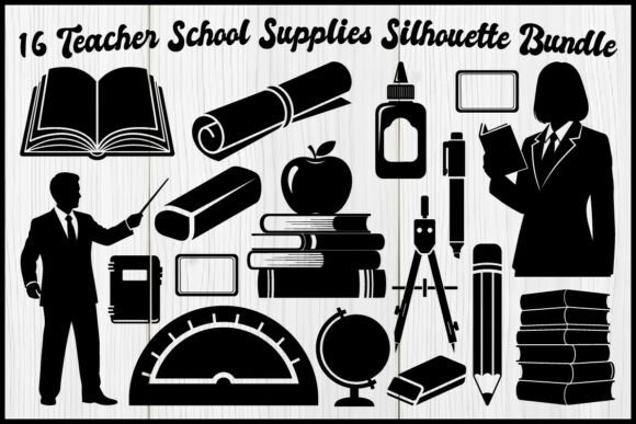 16 Teacher School Supplies Silhouette Graphics and Illustrations