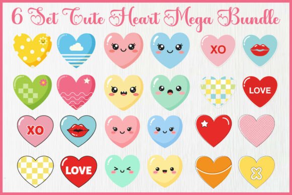 6 Set Cute Heart Mega Bundle: Graphics & Illustrations