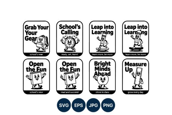 Back to School Black White Vector Icons