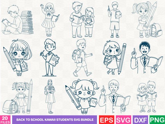 Back to School Kawaii Students SVG Bundle: Graphics and Illustrations for Creative Projects