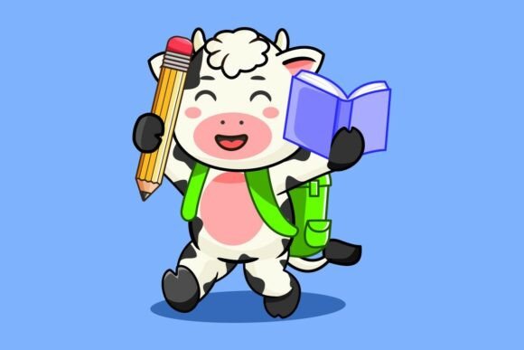 Cow Backpack Holding Book and Pencil Graphics