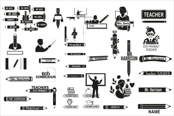 Creative Teacher Pencil Name Sign Design