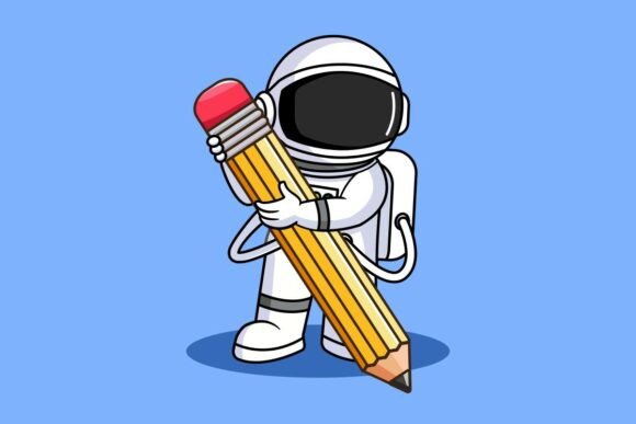 Cute Astronaut Drawing with a Pencil Graphics