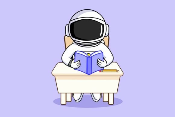 Cute Astronaut Reading Book at Desk