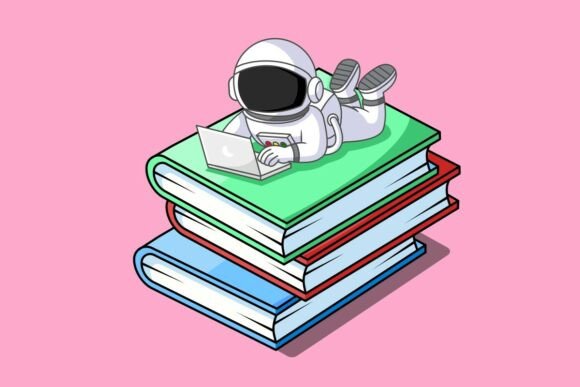Cute Astronaut Working on Laptop Graphics