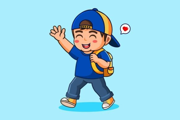 Cute Happy School Boy Waving Hand