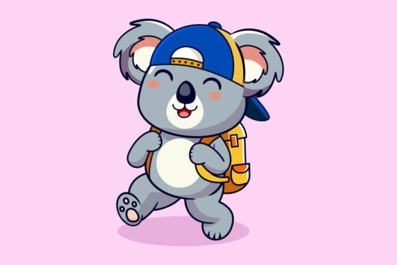 Cute Koala Student with Backpack Graphics