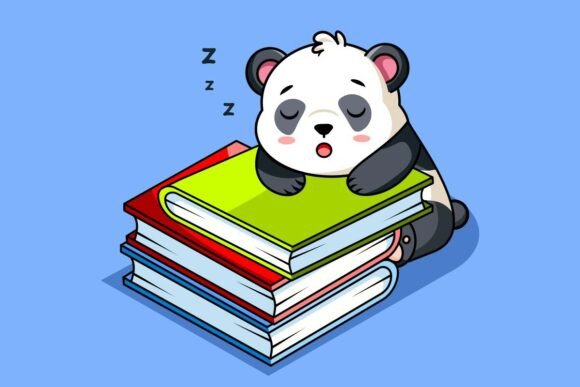 Cute Panda Sleeping on a Stack of Books