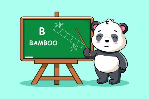 Cute Panda Teacher on Chalkboard Graphics