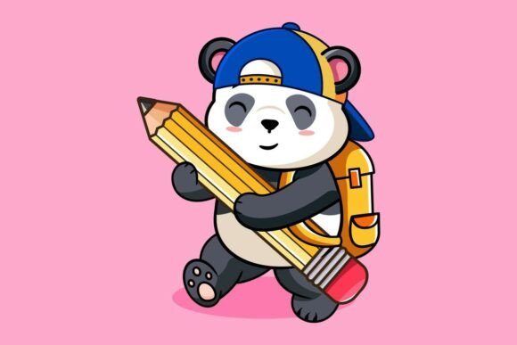 Cute Panda with Backpack and Graphic Illustrations