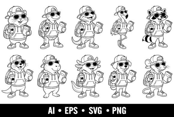 Cute School Animals Coloring Page Bundle