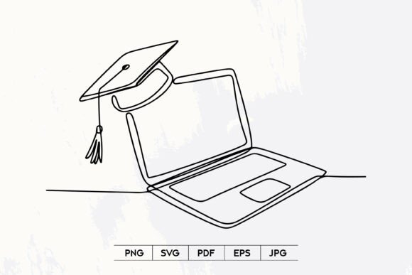 Graduation Laptop Line Art SVG: Graphics for Creative Projects