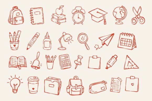 Hand Drawn Doodle School Supplies Icon Graphics