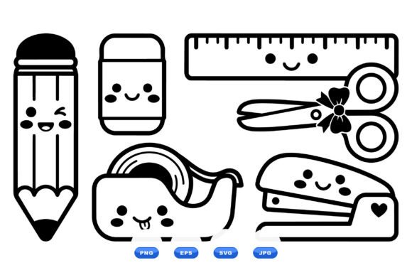 Kawaii School Supplies Clipart Graphics