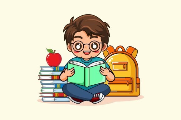 Little Boy Reading Book Graphics