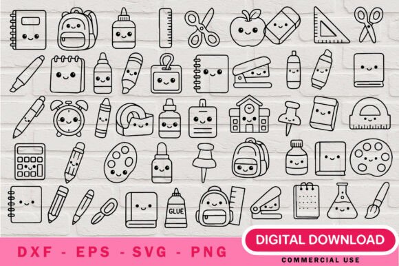School Supplies Outline SVG Bundle Cricu