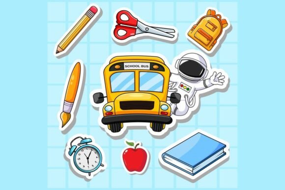 Set of Sticker Back to School: Graphics & Illustrations for Branding
