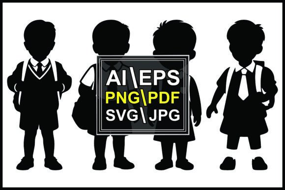 Silhouette Children in School Uniforms Graphics