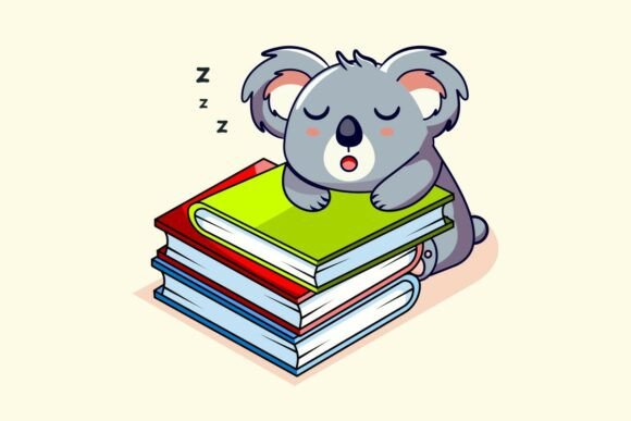 Sleeping Koala on Stack of Books Graphics