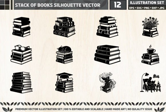 Stack of Books Silhouette SVG Vector Set