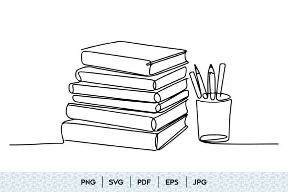 Stacked Books with Pencil Holder Graphics
